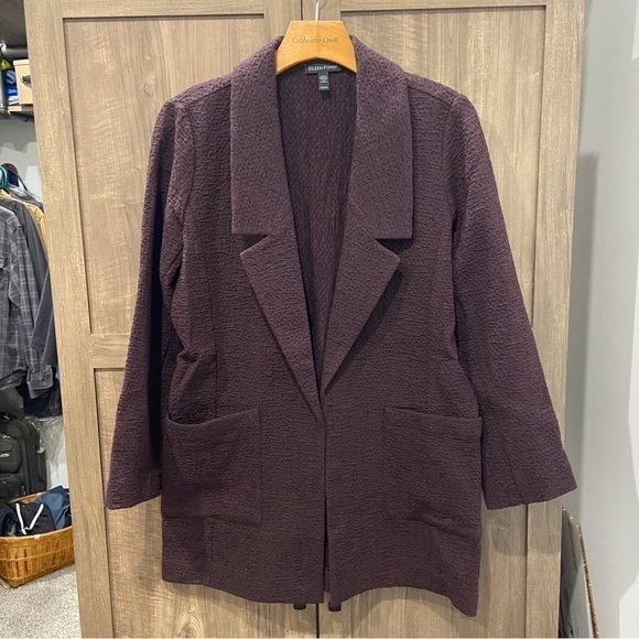 EILEEN FISHER XS Textured Jacket Blazer Oversized Open-Front Purple - Picture 2 of 13
